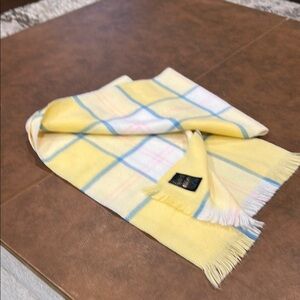 Yellow Plaid Scarf with Blue and Pink Accents